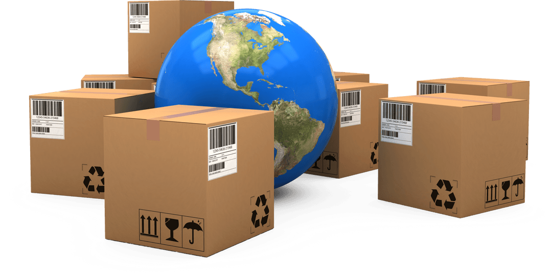 Shipping Boxes Surrounding Earth for Transparent Global Trade Concept