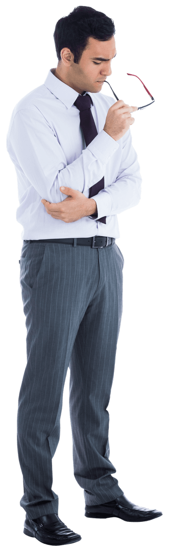 Pensive Businessman Thinking on Transparent Background