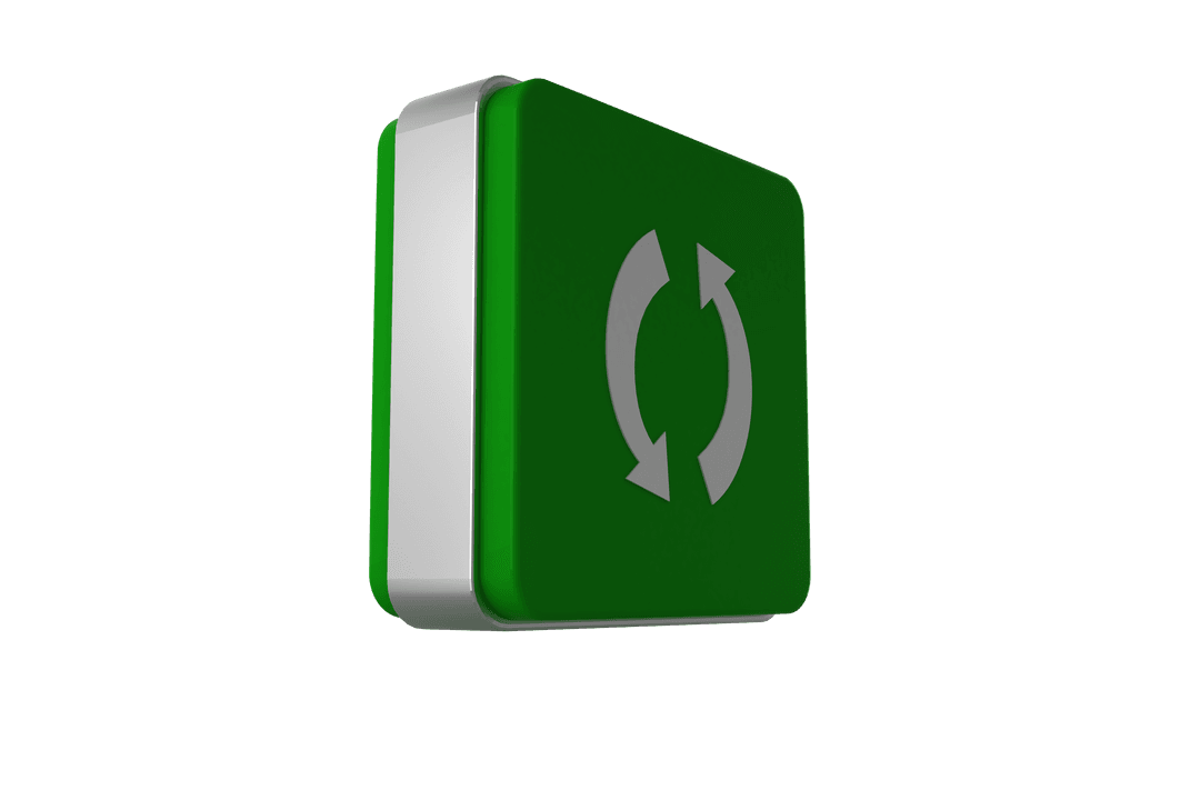 Green Cube Digital Illustration with Spinning Arrows Transparent PNG
