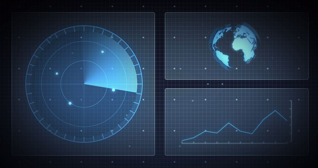 digital interface with radar scope, globe, and data graph - Free Images, Stock Photos and Pictures on Pikwizard.com