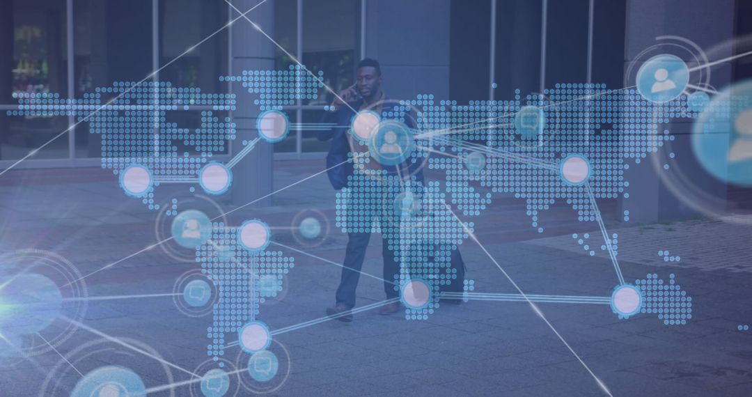 Global Network Connections Overlaid on Smartphone User