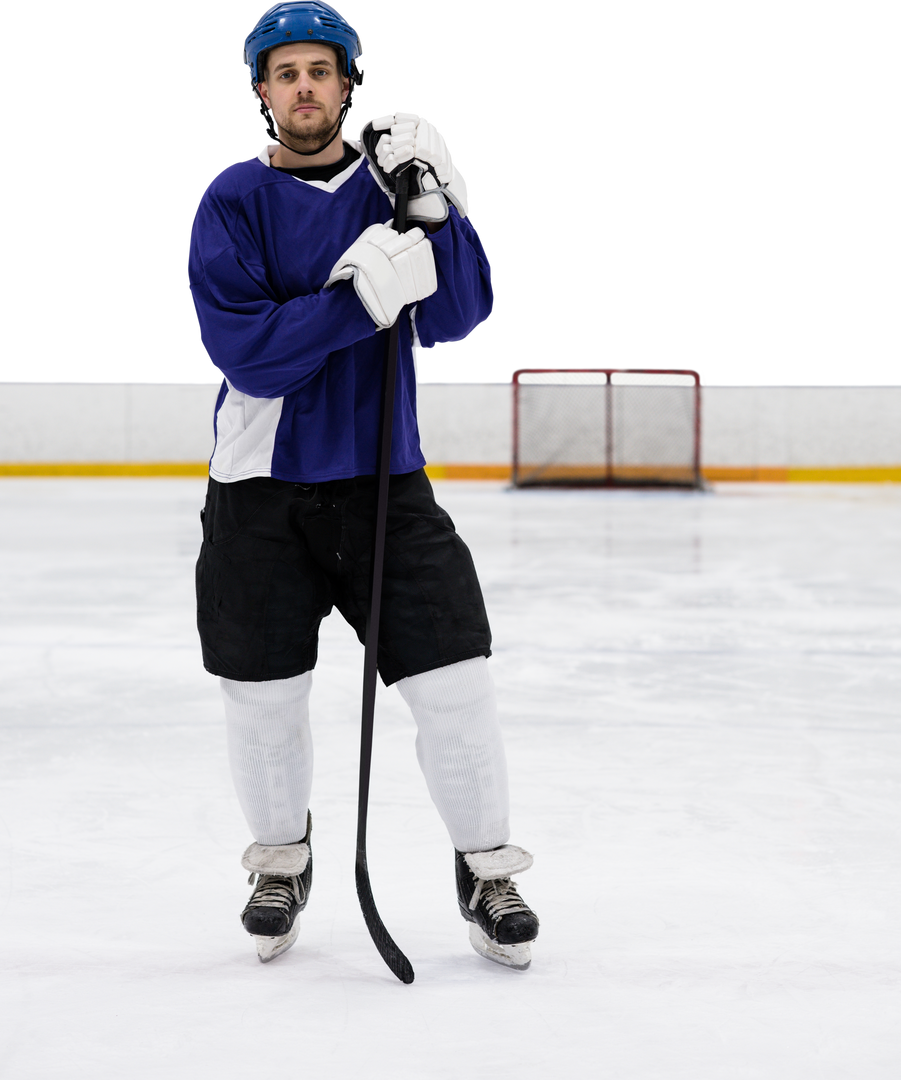 Young Hockey Player with Stick Standing on Transparent Ice Rink Background - Download Free Stock Images Pikwizard.com