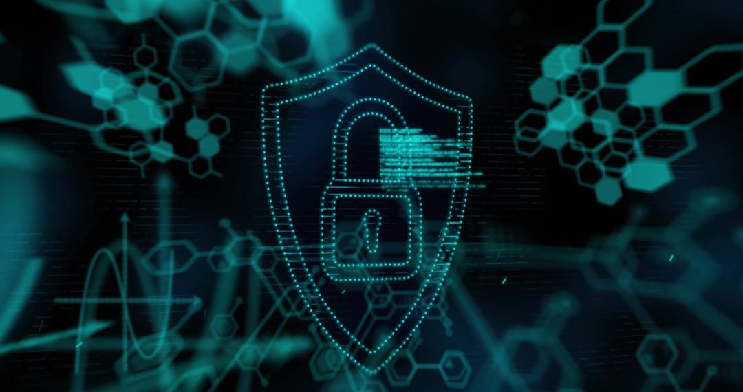 Digital Security: Padlock Icon with Data and Chemical Formula