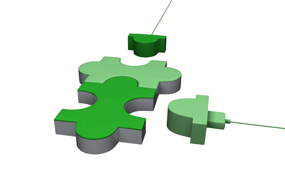 Green Puzzle Pieces on Transparent Background for Game Concept