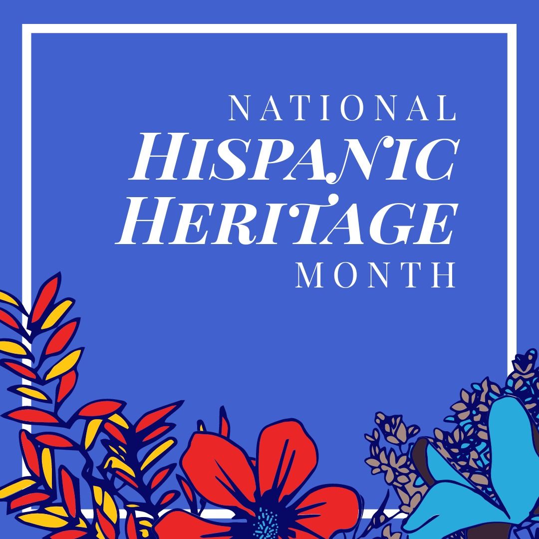 Illustration of national hispanic heritage month with flowers over blue background, copy space - Download Free Stock Templates Pikwizard.com