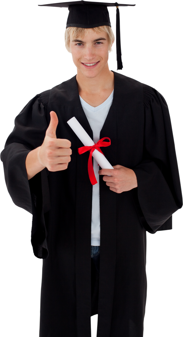 Happy Teen Guy Celebrating Graduation with Thumbs Up and Diploma - Download Free Stock Images Pikwizard.com