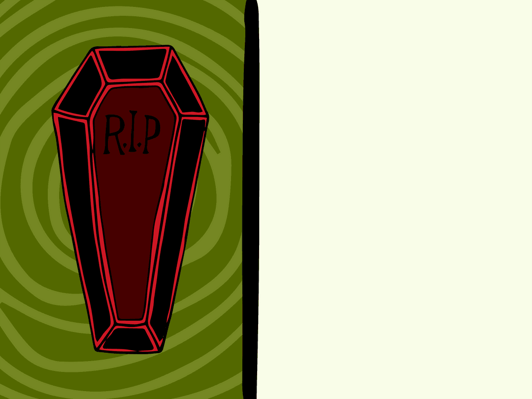 Red Coffin Illustration on Green with Transparent Background