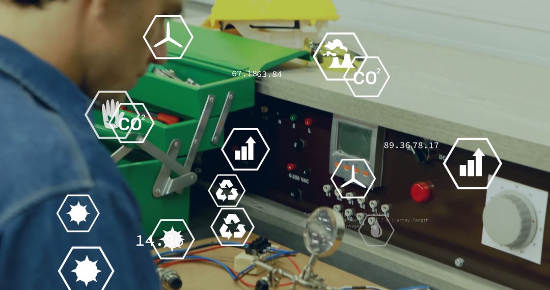 Technician Testing Circuit Board with Augmented Reality Interface