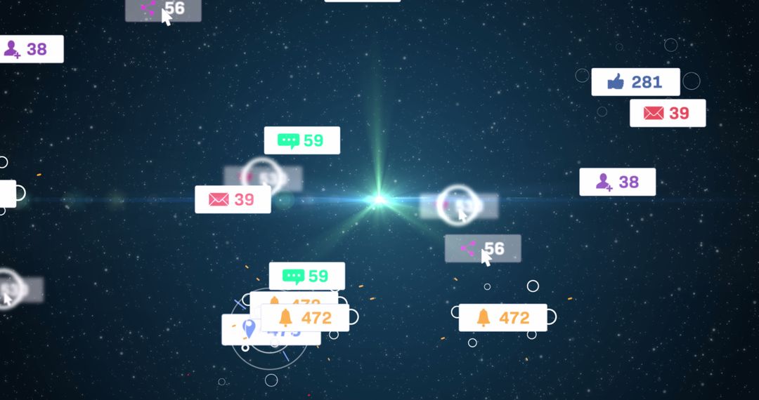 Digital Social Media Network with Interactive Icons and Notifications