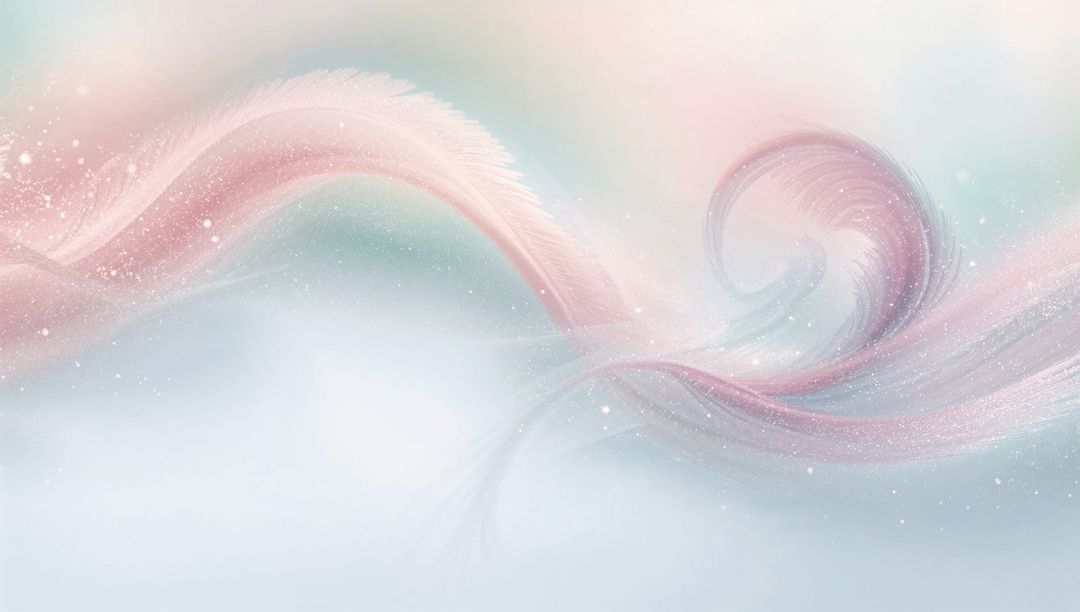 Flowing Pastel Ribbons Creating Ethereal Swirl with Sparkling Feathery Accents