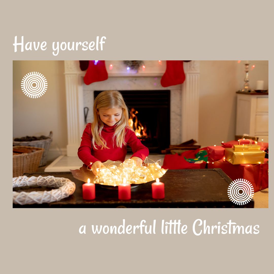 Young Girl Counting Christmas Lights by Fireplace with Holiday Decorations - Download Free Stock Templates Pikwizard.com