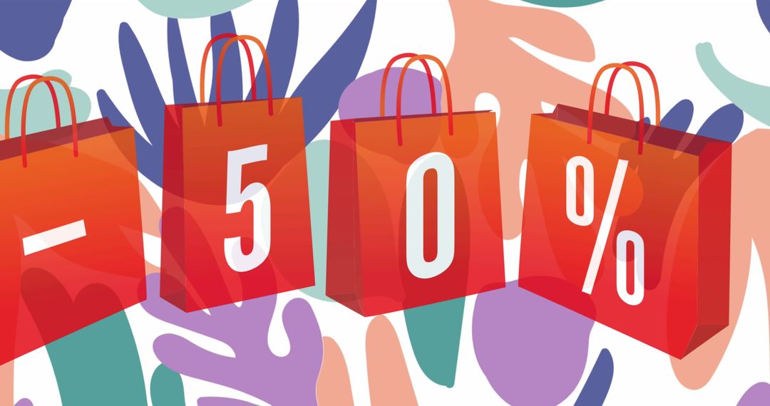 Eye-catching 50 percent off sale bags with modern abstract background