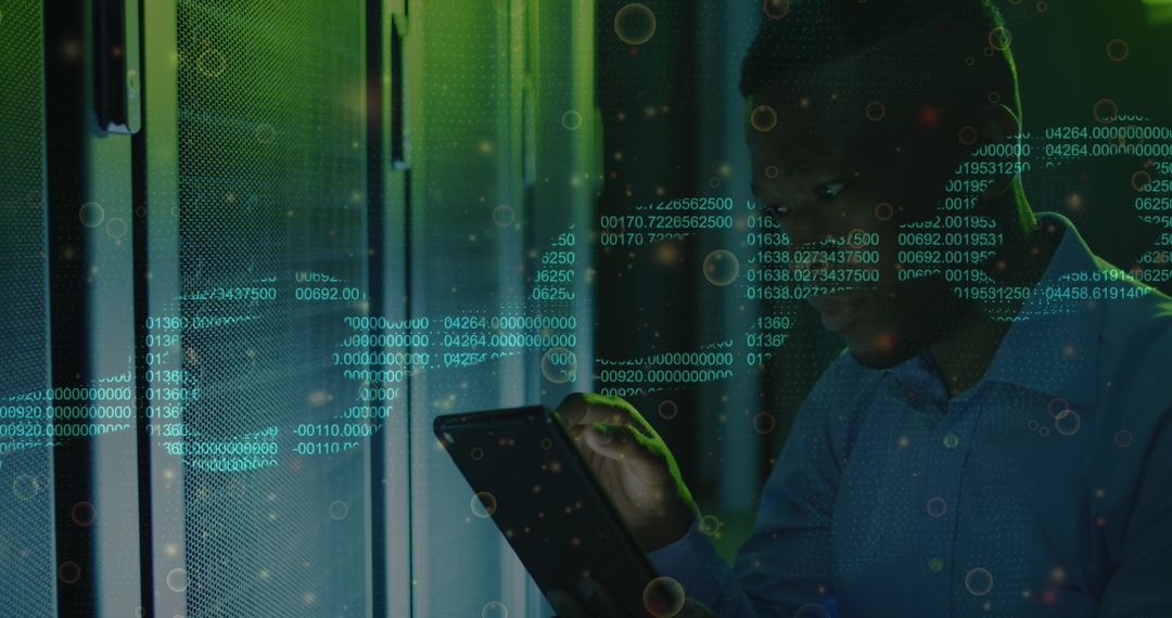 IT Professional Analyzing Data in Advanced Server Room