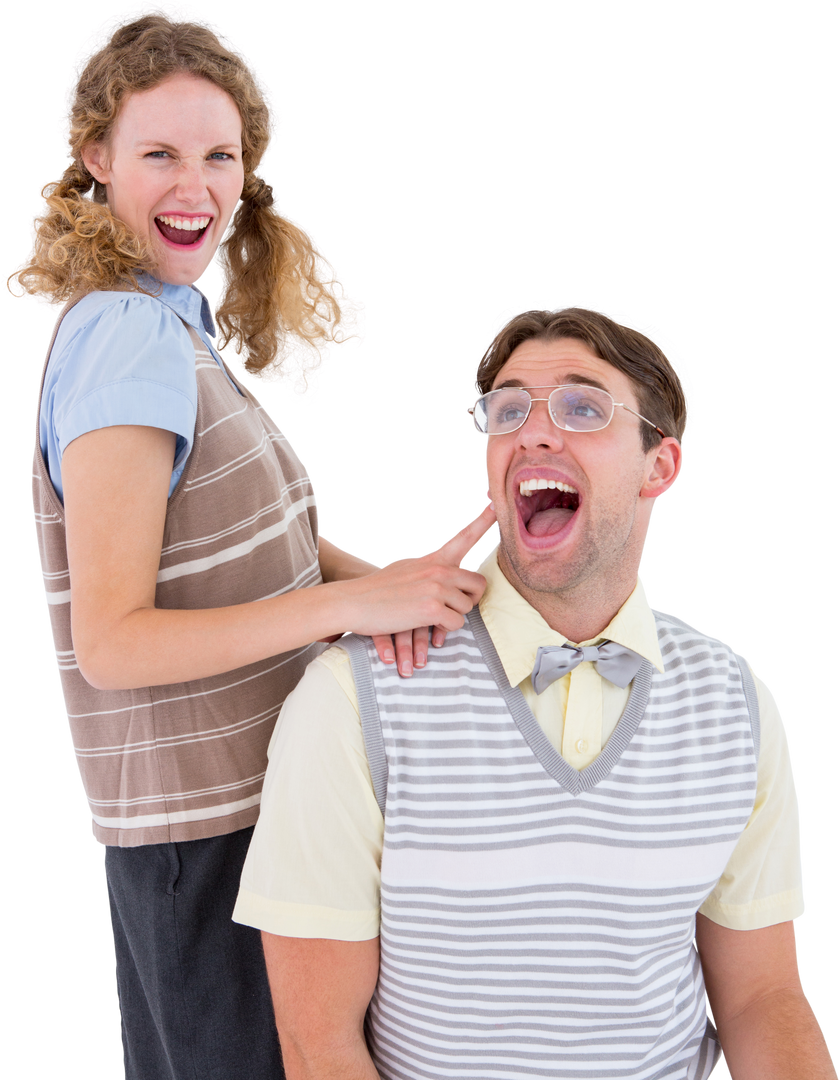 Excited Geeky Hipster Couple Smiling with Transparent Background - Download Free Stock Images Pikwizard.com