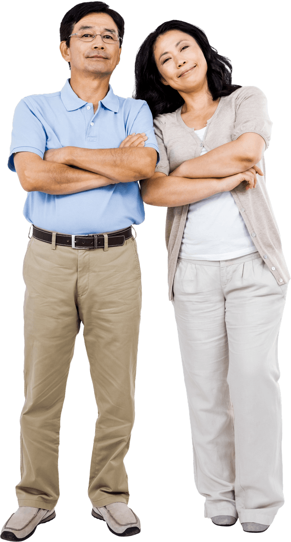 Transparent Background of Mature Couple Smiling with Arms Folded