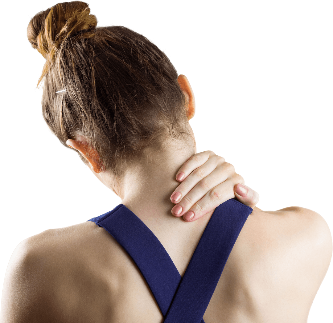 Transparent Image of Athlete Touching Neck with Discomfort