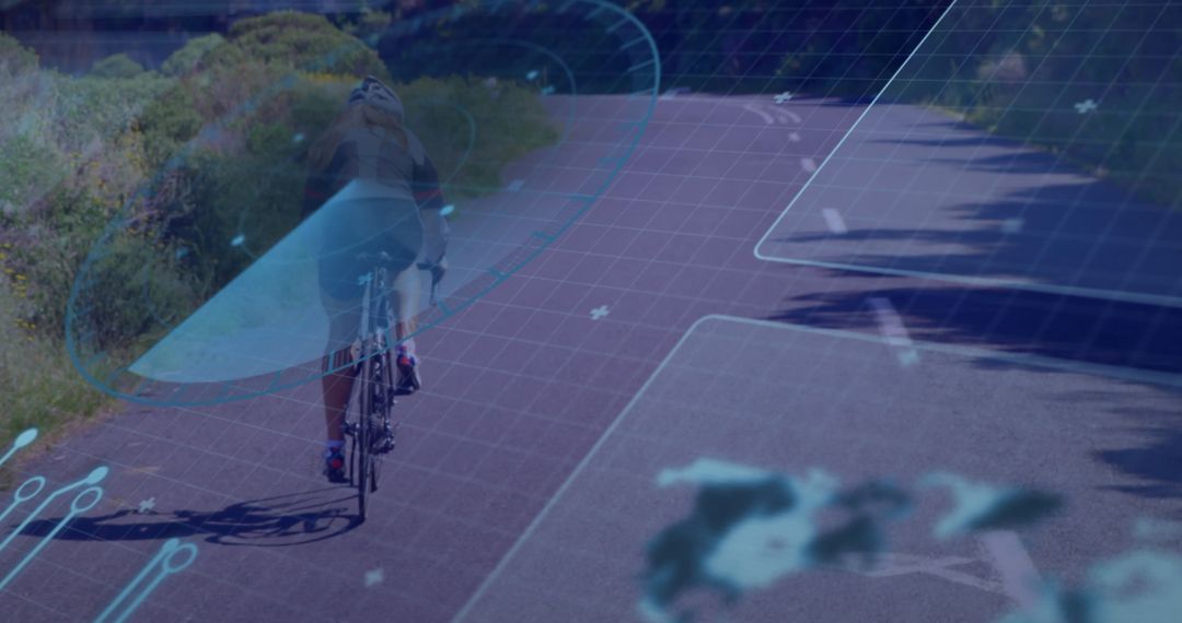 Cyclist Analyzing Fitness Data with Innovative HUD Technology
