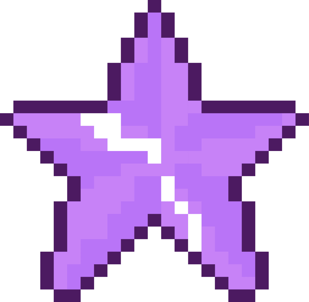 Pixel Art Purple Star Shining on Transparent Background