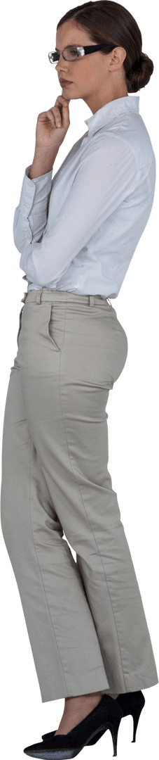 Focused Businesswoman Deep in Thought with Transparent Background