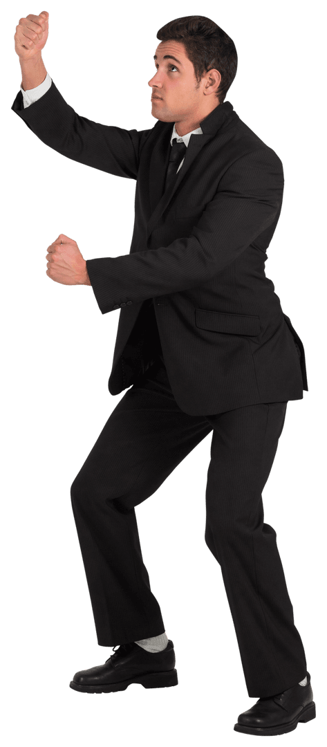 Caucasian Businessman Pulling Invisible Rope on Transparent Background