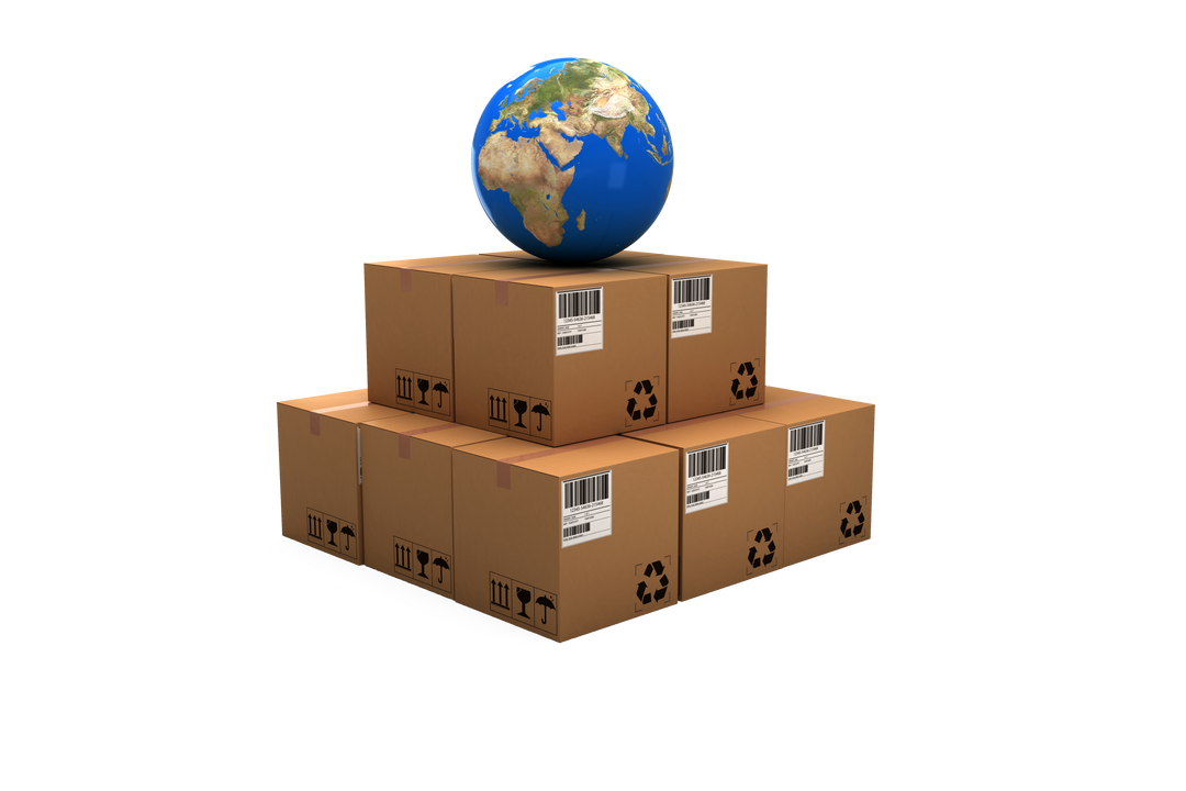 Transparent Globe on Cardboard Boxes Stack Symbolizing Global Shipping Network - Download Free Stock Images Pikwizard.com