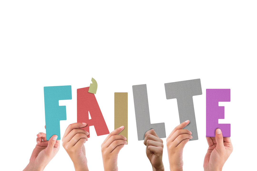 Hands Holding Failte Text on Transparent Background