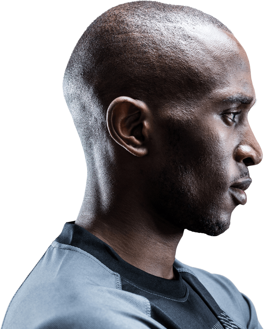 Profile View of Black Rugby Player on Transparent Background