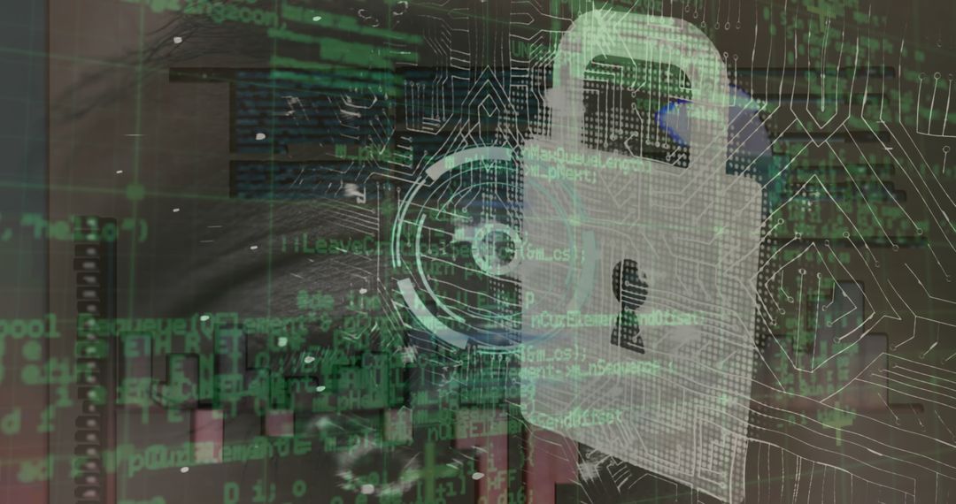 Cyber Security Concept with Padlock and Circuitry Overlay