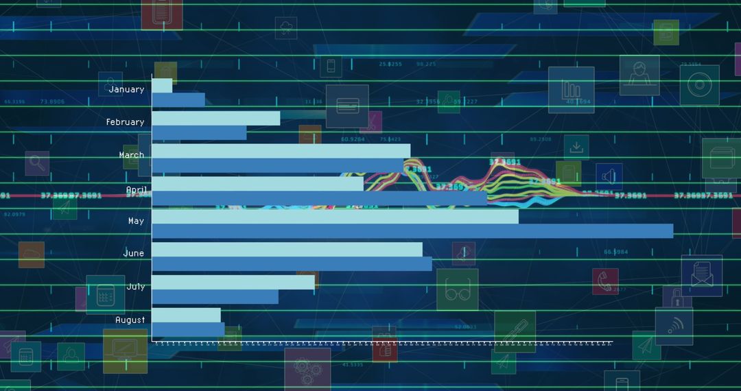 Digital Interface Showing Data Processing with Vibrant Media Icons