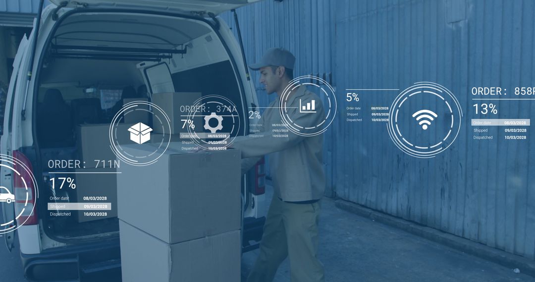 Courier Loading Van with Packages in Industrial Setting