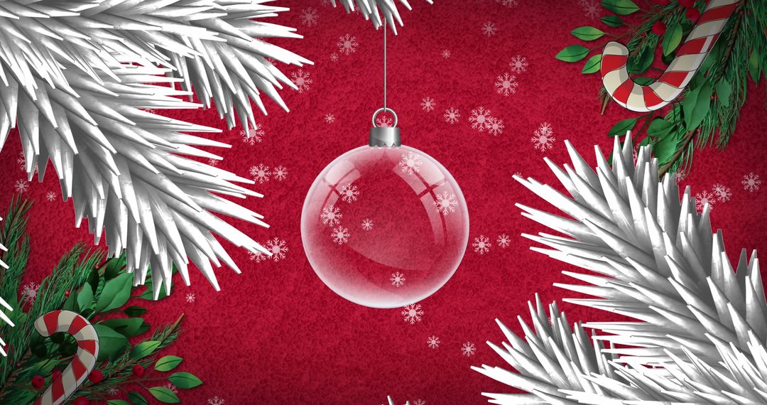 Christmas Bauble with Snowflakes and Fir on Red Background