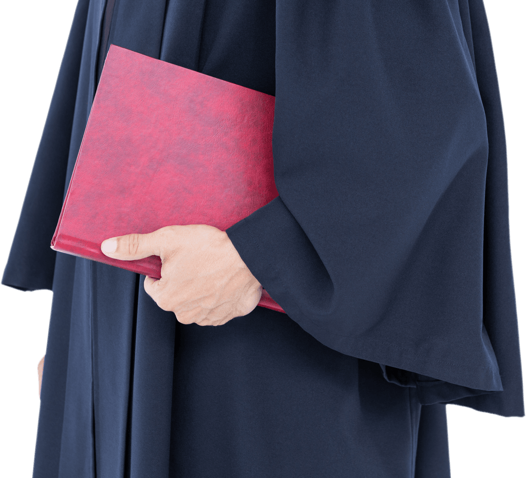 Transparent Lawyer Holding Red Code Book in Black Suit