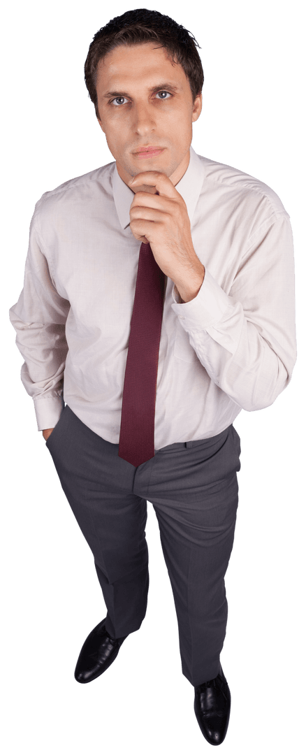 Thoughtful Businessman Touching Chin on Transparent Background