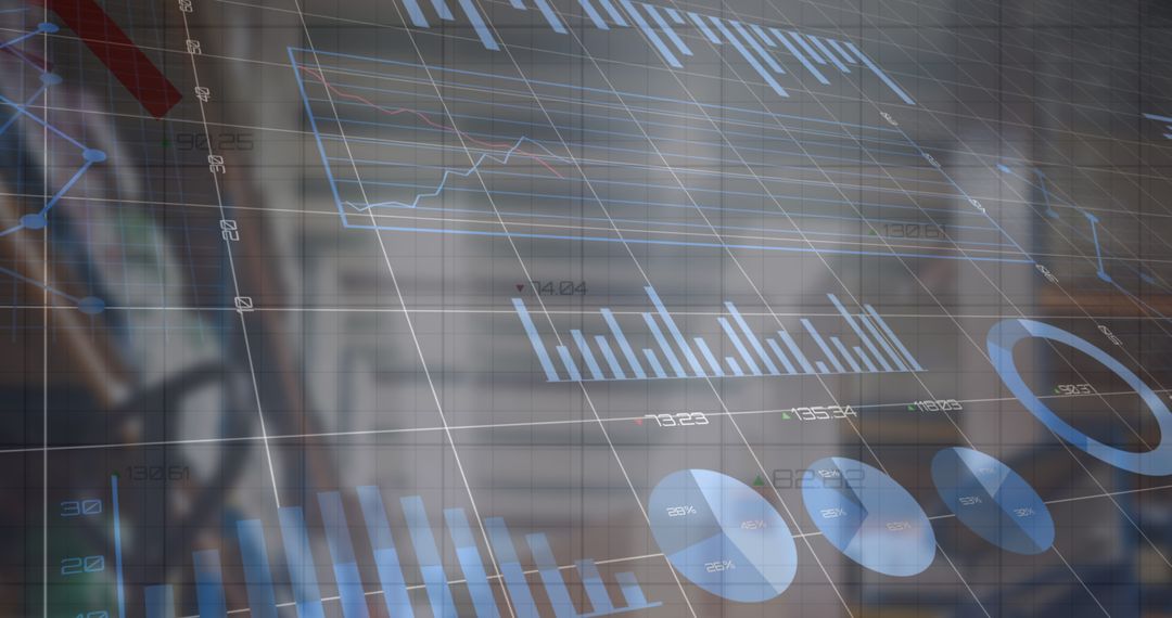 Financial Graphs Superimposed on Warehouse Background Symbolizing Economic Analysis