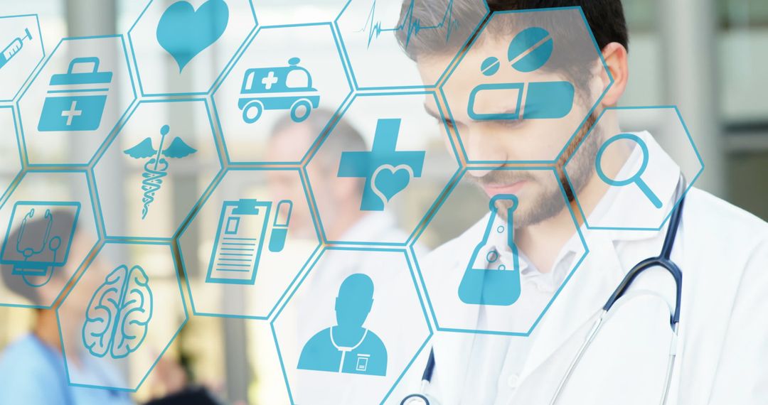 Caucasian Doctor Interacting with Digital Medical Interface