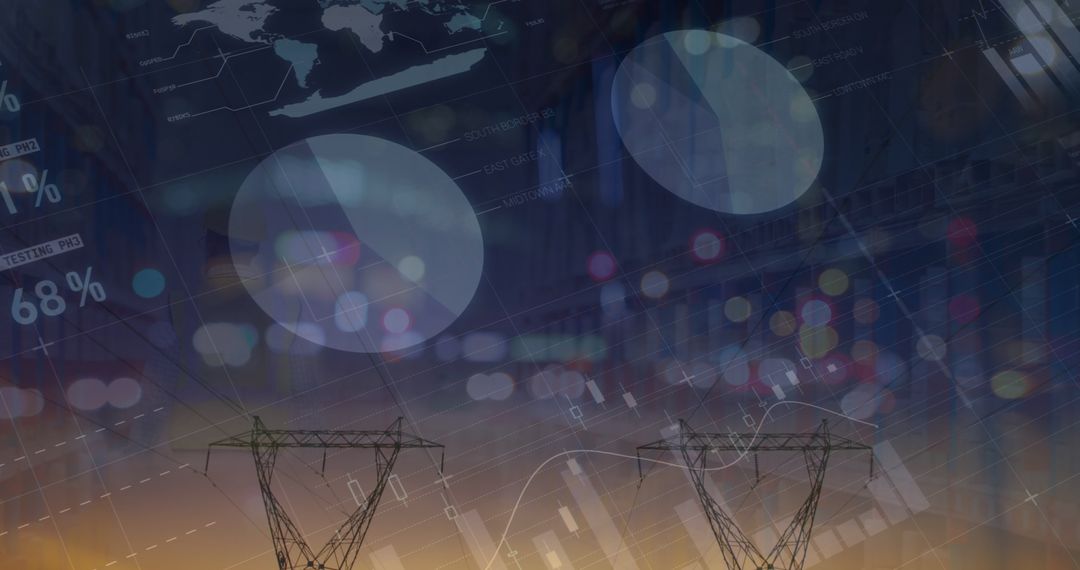 Financial Data Graphics Overlaying Electricity Transmission Lines