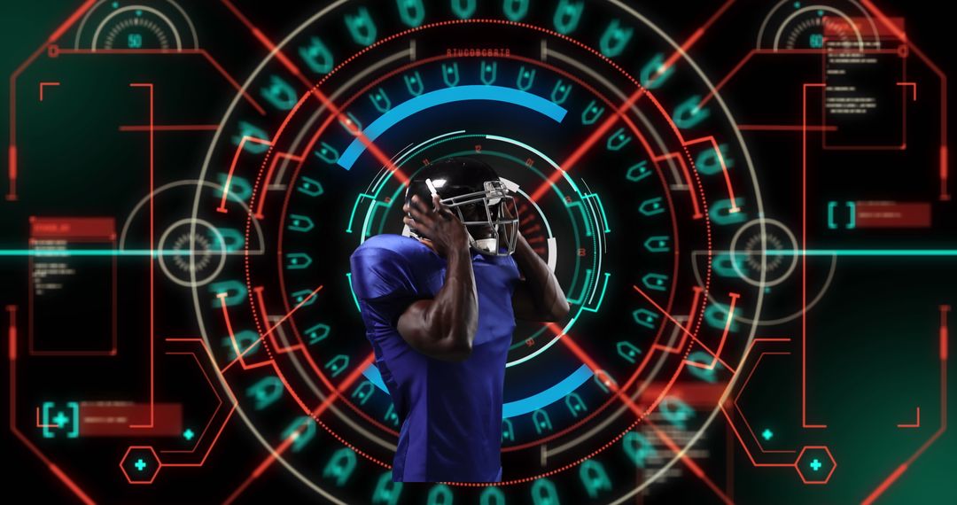 African American Rugby Player and Futuristic Scope Interface