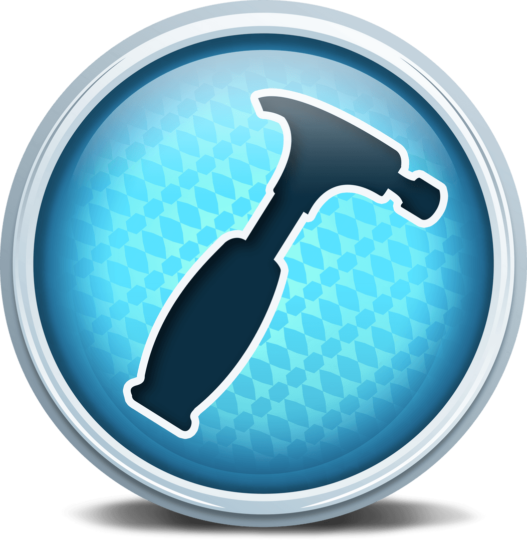 Transparent Hammer Icon in Circle Shape with Gradient Blue Background