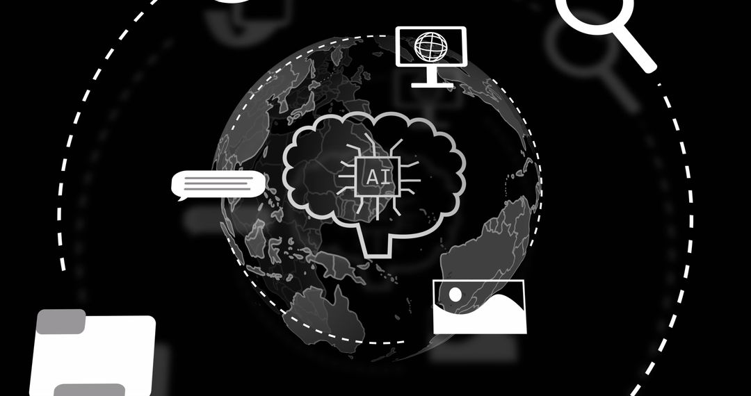 Global AI Data Processing with Digital Interface Icons