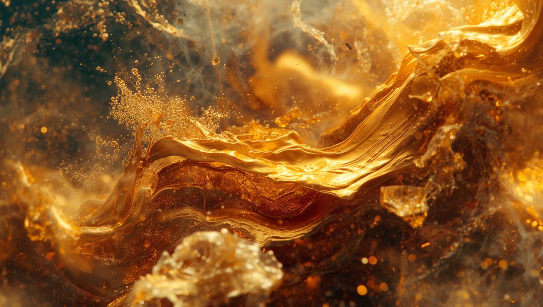 Molten Golden Ribbon with Metallic Particles in Dynamic Display