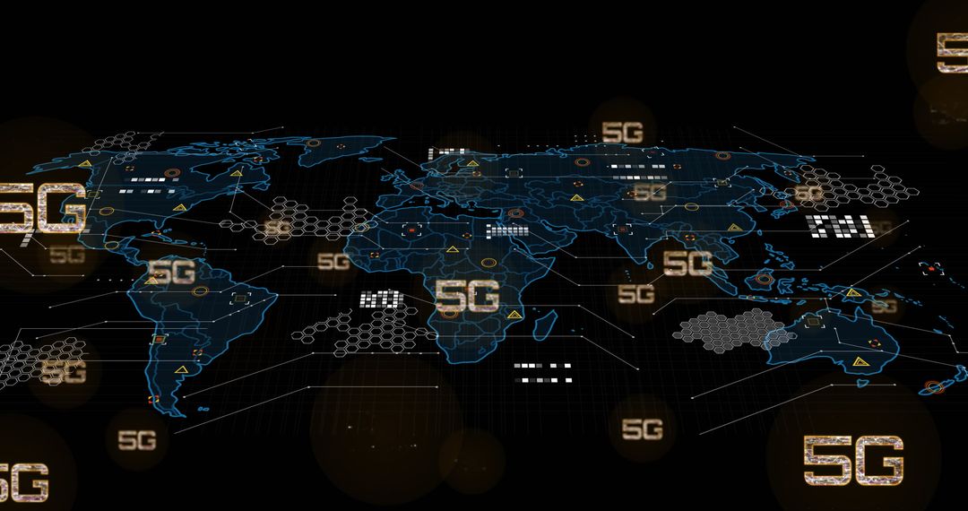 Futuristic Global 5G Map with Digital Data Overlay