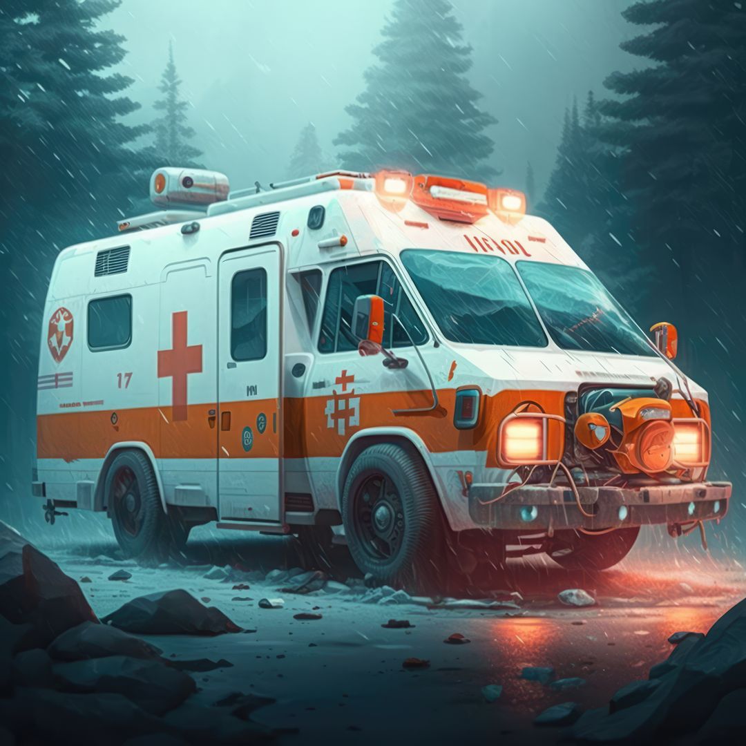Ambulance parked in misty forest, created using generative ai technology - Free Images, Stock Photos and Pictures on Pikwizard.com