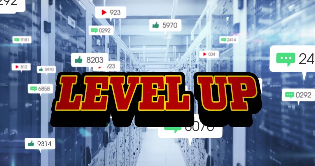 Level Up Text with Growing Numbers in Server Room