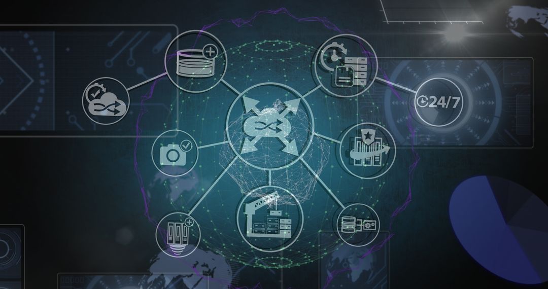 Digital Data Processing Network with Illustrative Icons