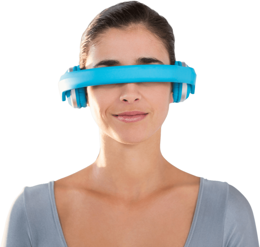 Woman with Transparent Virtual Reality Glasses Smiling