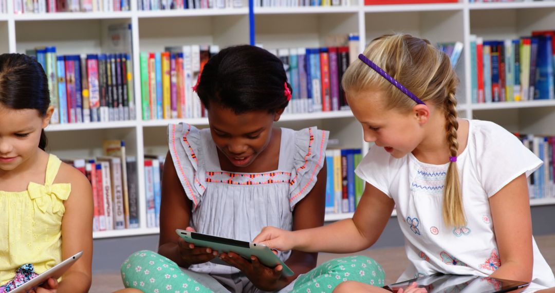 Children Using Tablets in Library for Digital Learning - Free Images, Stock Photos and Pictures on Pikwizard.com