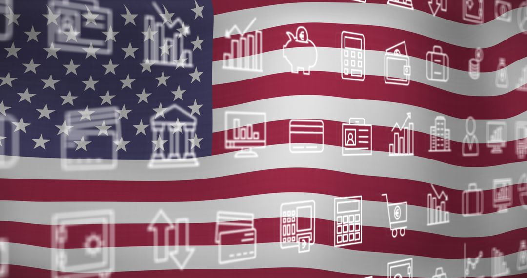 Digital Technology Icons Over United States Flag