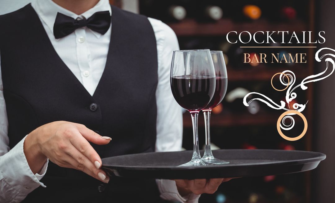 Elegantly Dressed Waiter Serving Wine Glass in Upscale Bar Setting