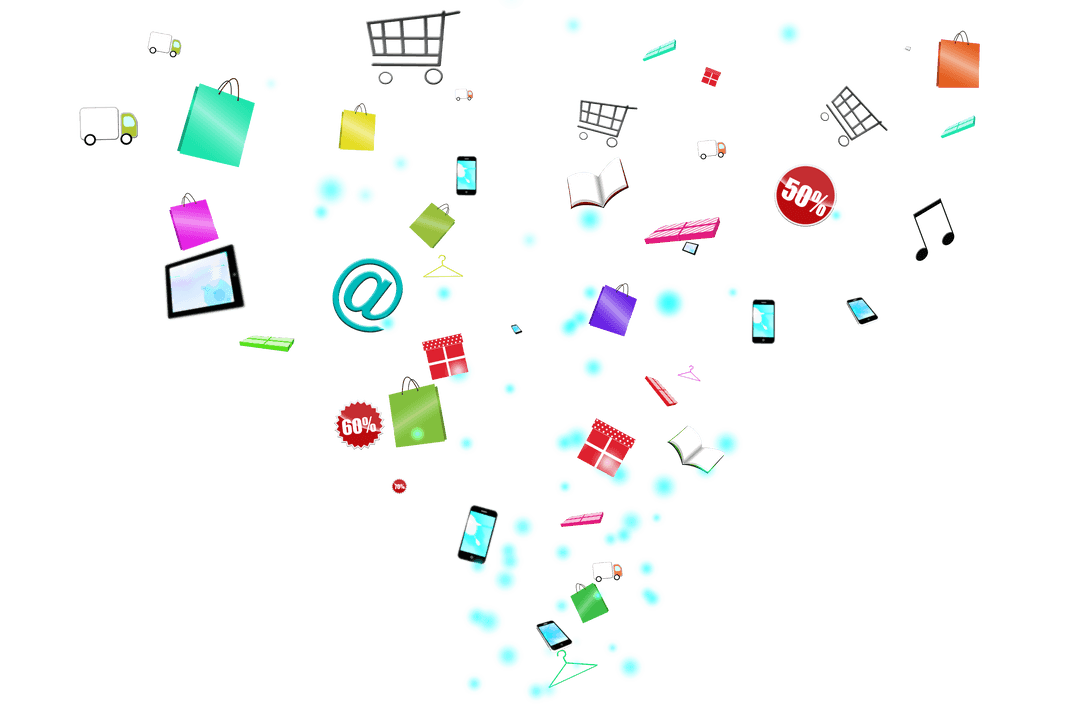 Transparent Digital Media and Shopping Icons Collage