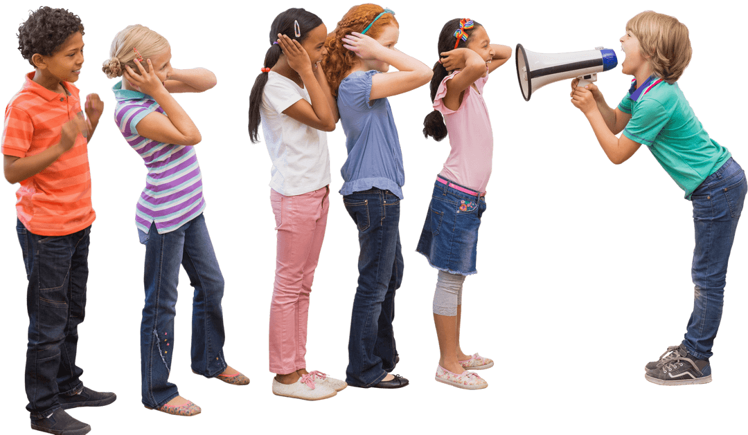 Transparent Classroom Fun with Children and Megaphone